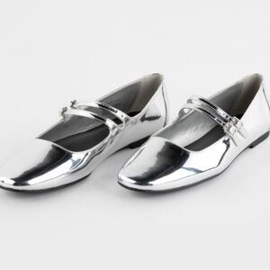 Steve Madden Alisah Silver Foil Flat Shoes metallic Mary Jane ballet flats